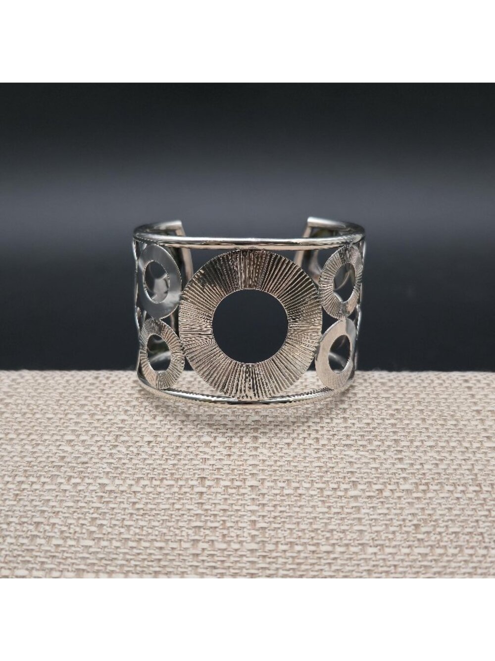 6 Inch Sterling Silver Geometric Circle Sunburst Wide Cuff Bracelet B1407